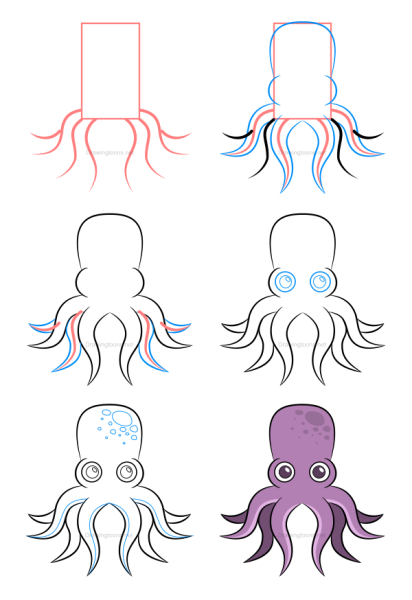 Пошаговое рисование осьминога