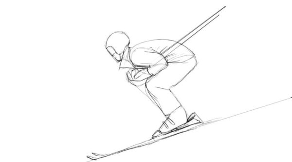 Лыжник рисунок карандашом