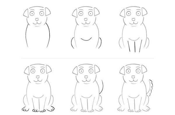 Рисование поэтапное сидящей собаки