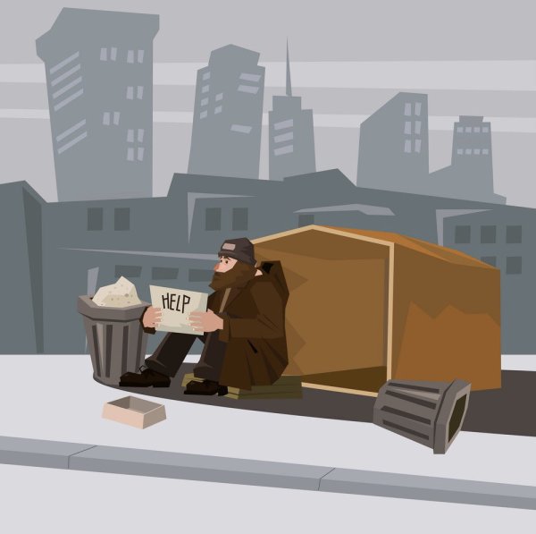 Бомж в мультяшном стиле