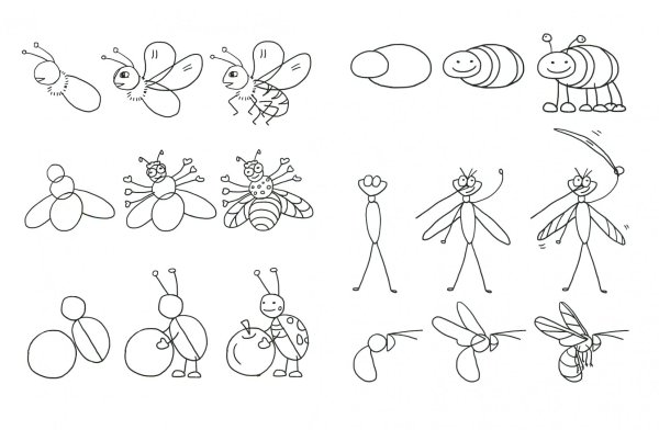 Схемы рисования насекомых