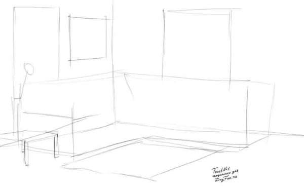 Рисунок интерьера карандашом поэтапно