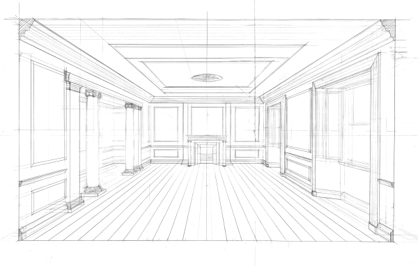 Фронтальная перспектива интерьера комнаты