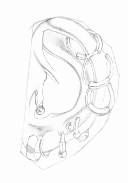 Ухо с серьгой рисунок карандашом