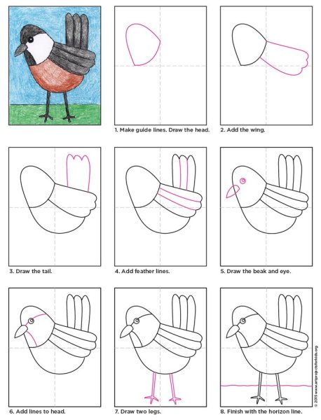 Этапы рисования птиц для дошкольников