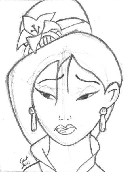 Принцесса Мулан для срисовки