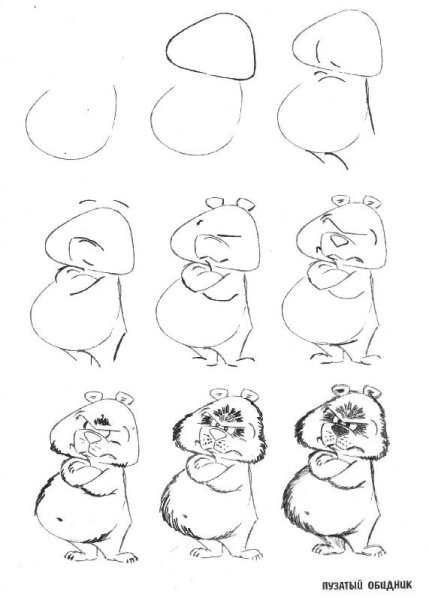 Бегемот поэтапное рисование для детей