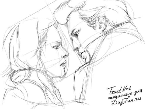 Портрет влюбленной пары карандашом