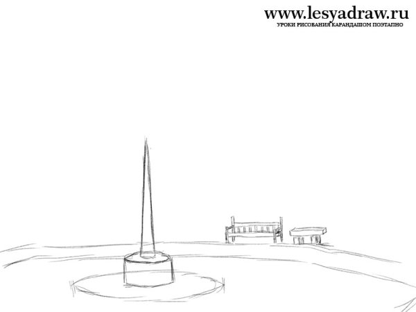 Фонтан в парке рисунок карандашом