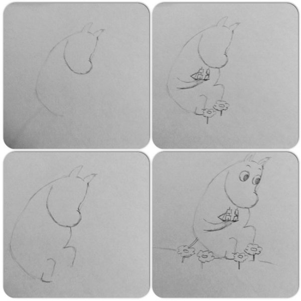 Нарисовать Муми тролля поэтапно