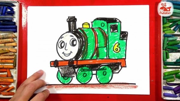 Пошаговое рисование паровозика Томаса