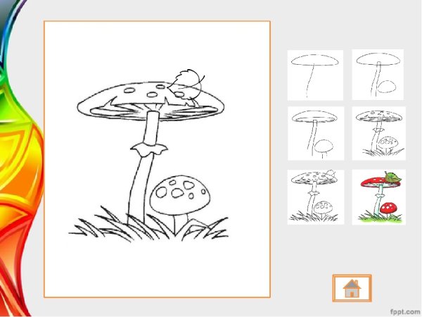 Схема рисования мухомора для дошкольников