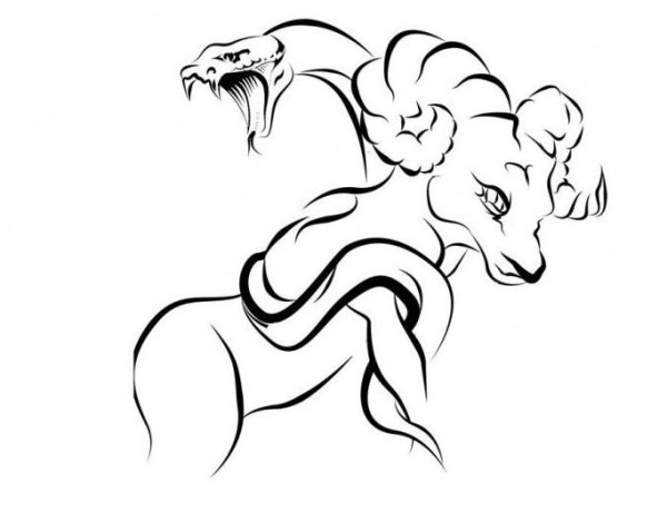 Татуировка Овен и змея