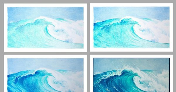 Волна цветными карандашами