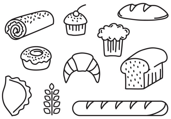 Раскраска хлебобулочные изделия для детей