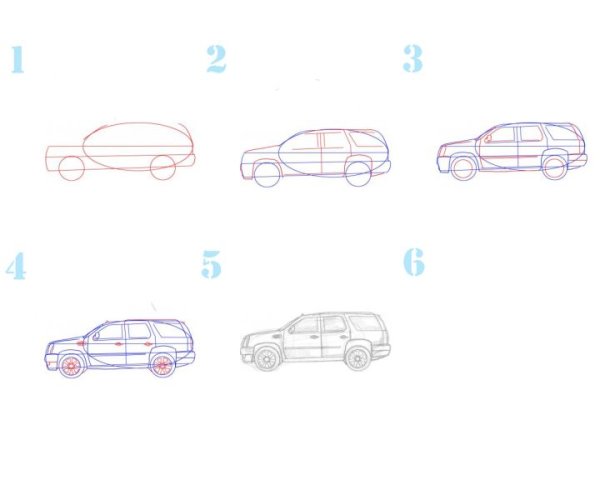 Поэтапное рисование машины джипа