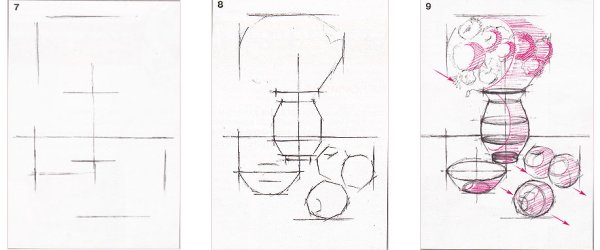 Этапы построения натюрморта в рисунке