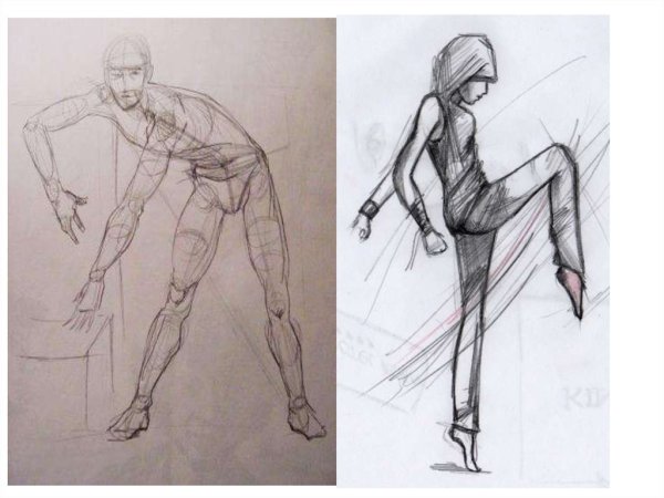 Наброски фигуры человека в движении