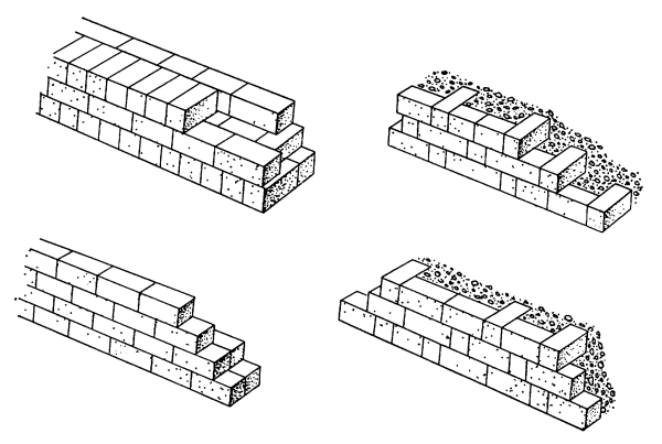 Перевязка углов шлакоблочной кладки