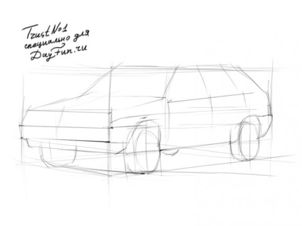 ВАЗ 2114 рисунок карандашом поэтапно
