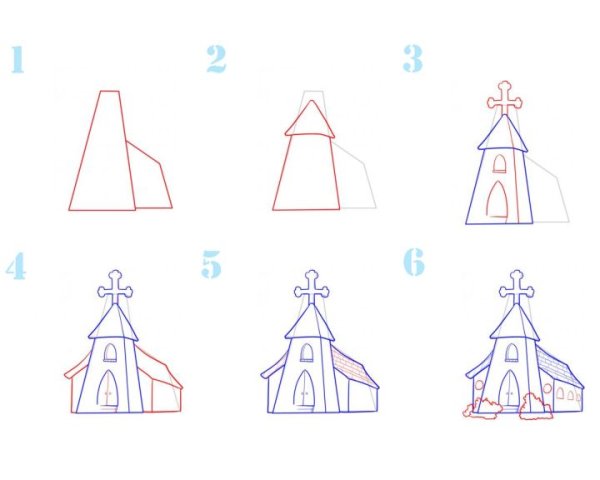 Поэтапное рисование храма