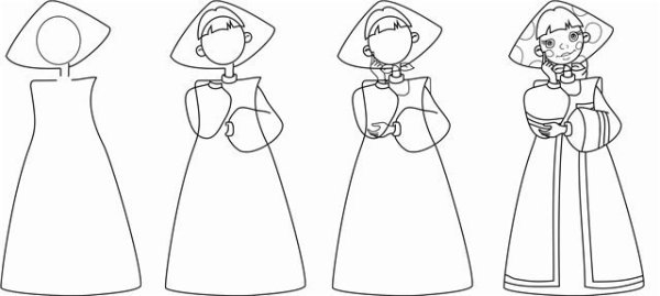 Русский народный костюм рисунок поэтапно