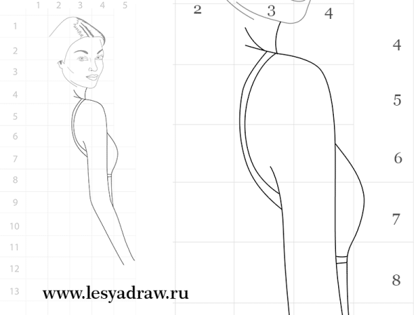 Пошаговый рисунок девушки со спины