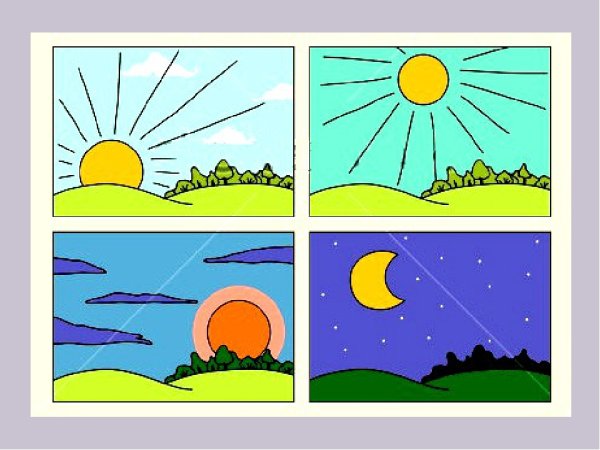 Карточки с изображением частей суток