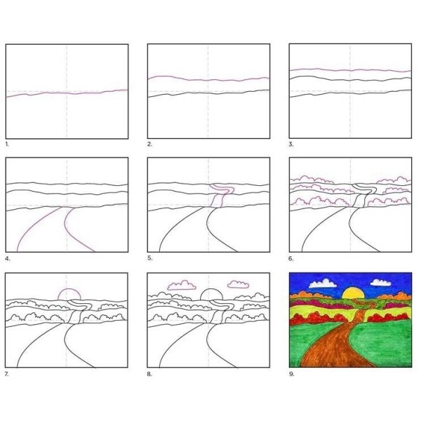 Поэтапное рисование пейзажа