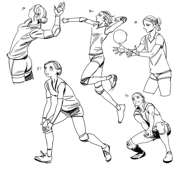 Волейбольные позы для рисования