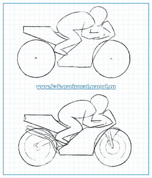 Поэтапное рисование мотоцикла