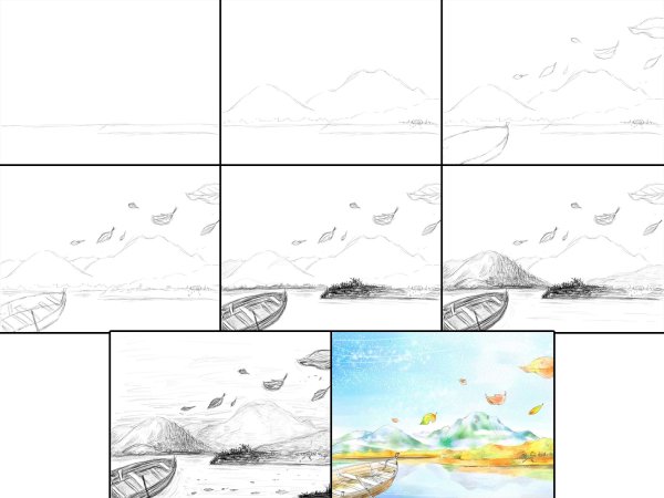 Море рисунок карандашом поэтапно