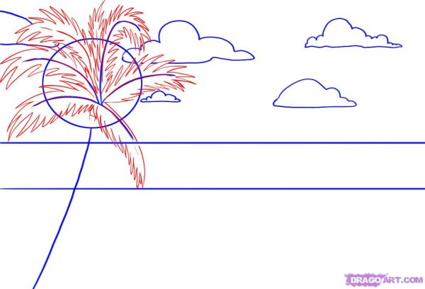 Море рисунок карандашом поэтапно
