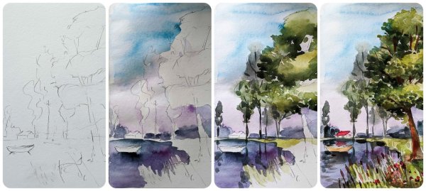 Нарисовать море карандашом