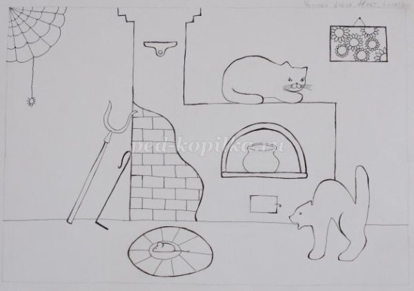 Поэтапное рисование русской печки