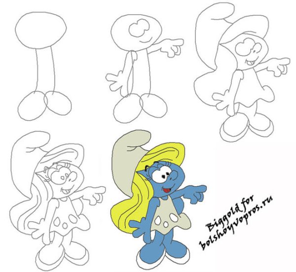 Рисунки для срисовки Смурфики