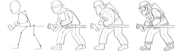 Рисунок пожарного поэтапно