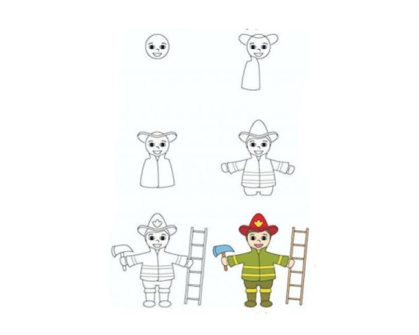 Рисуем пожарного поэтапно для детей