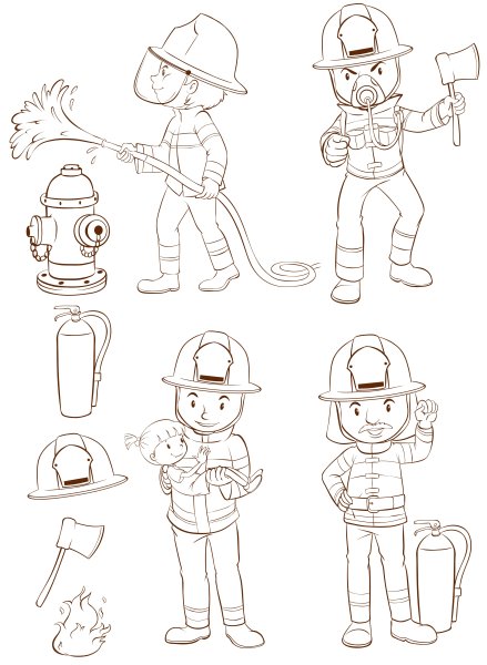 Поэтапное рисование пожарного
