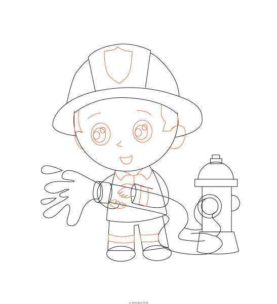 Поэтапное рисование пожарника для детей