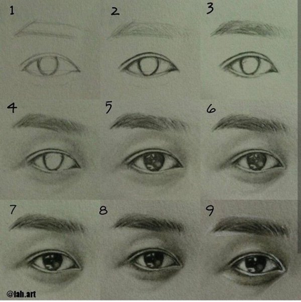 Азиатский глаз карандашом