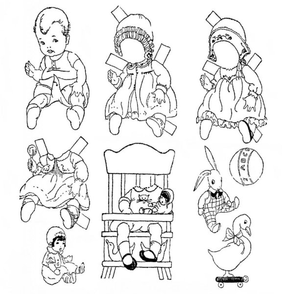 Куклы с одеждой для вырезания черно белые малыши