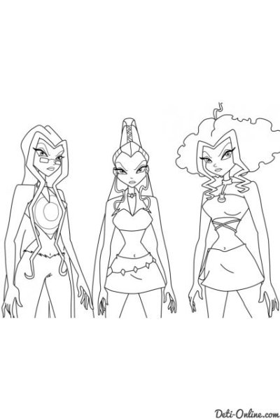 Раскраски Винкс Айси Дарси Сторми