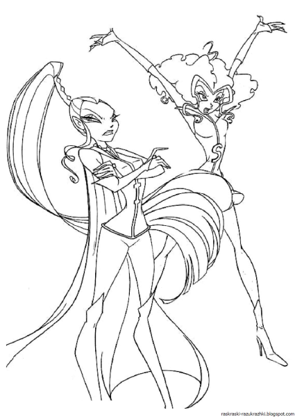 Раскраски Винкс Трикс Айси и Сторми