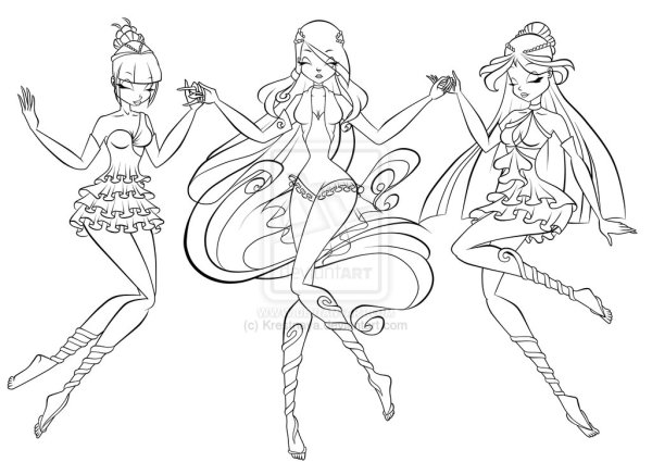 Раскраска Винкс энчантикс команда