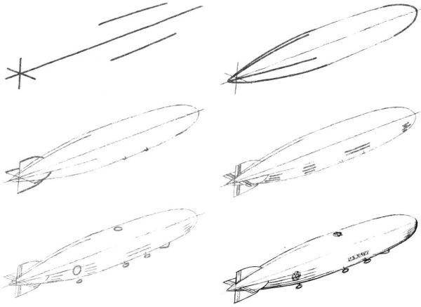 Поэтапное рисование дирижабль