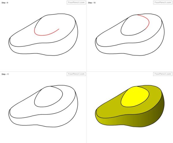Этапы рисования авокадо