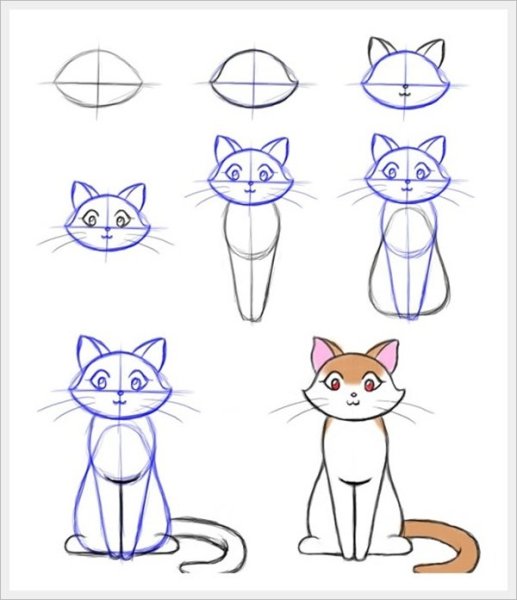 Рисунок кошки для срисовки легкие