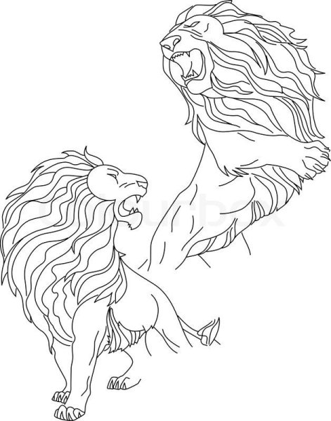 Лев и львица эскиз контур