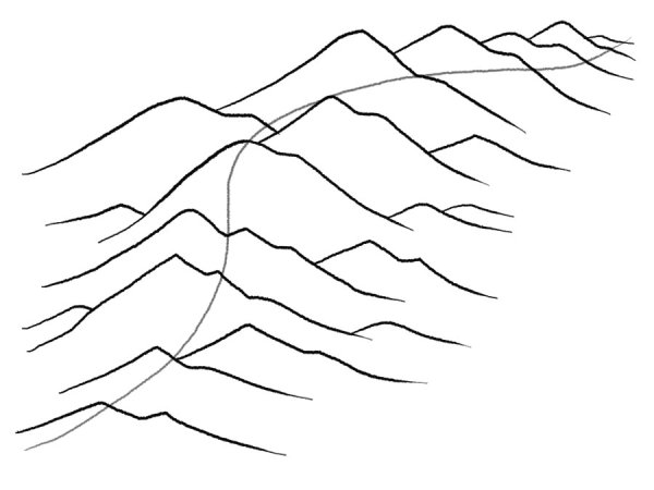 Горы контурный рисунок